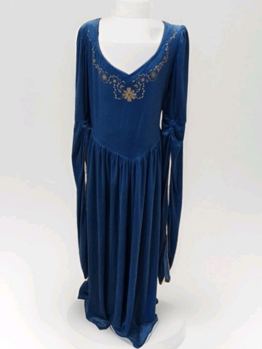 Spirit Halloween Medieval Renaissance Dress Gown Blue Velvet Gold Adult XL 12-14